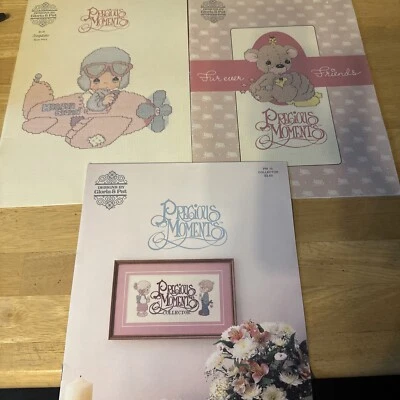 Lot of 3 Precious Moments Cross Stitch Books PM5 PM6 PM10 - Vintage 1980s - Image 1 of 4