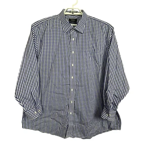 Nordstrom Wrinkle Free Men's 19 34/35 Blue White Plaid L/S Button Up Shirt - Picture 1 of 10
