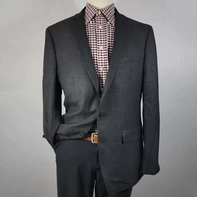 Van Heusen Men's Sport Coat Blazer Two Button Navy Black Plaid Slim Fit Sz 44L - Image 1 of 4