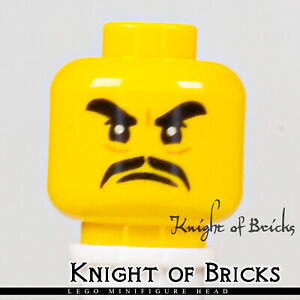 LEGO Minifigure Head YELLOW Male Moustache Thick Eyebrows Angry Expression
