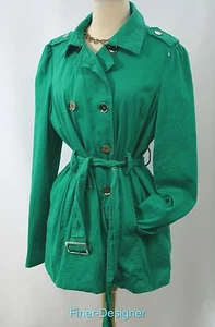 I.B. Diffusion trench coat light jacket belted short coat green SZ L NEW VTG 80s - Picture 1 of 5