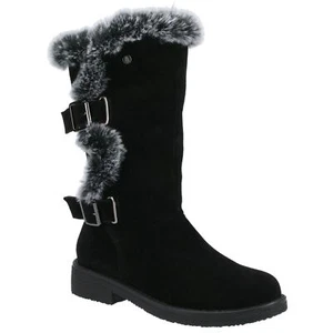 Hush Puppies Megan Wide Suede Women's Black Boots New - Picture 1 of 4