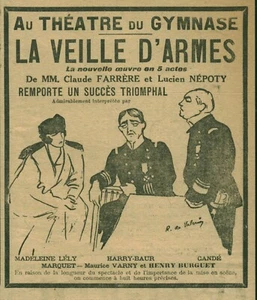 Publicité ancienne théâtre du gymnase la veille d'armes 1917 issu de magazine - Picture 1 of 1