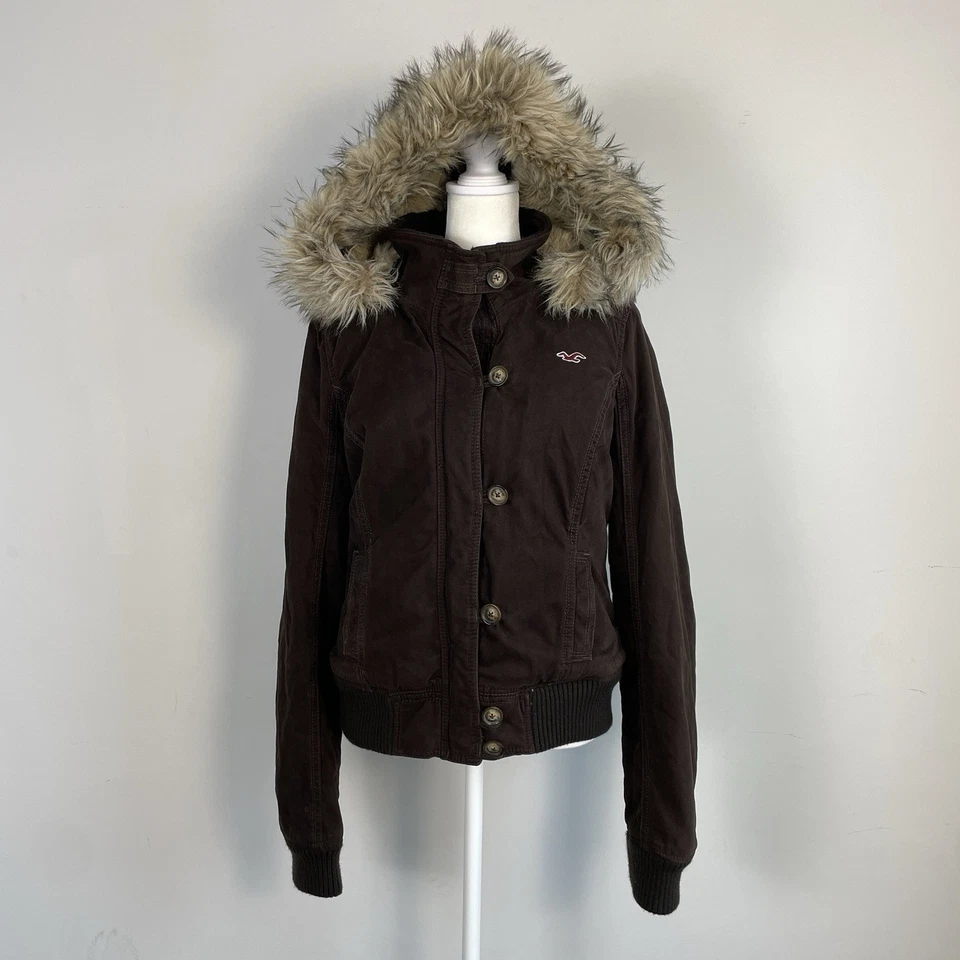 Chaqueta con Capucha Hollister Para Mujer Y2K Imitación Piel Talla L Forrada Marrón Bella Foto 1 de 4