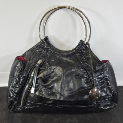 VTGE Y2K Black John Richmond RI2K Leather Ring Handbag Silver Hardware 2000 - Image 1 of 4