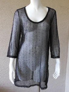 Jordan Taylor Damen S/M schwarz Pailletten Mesh Cover Up Top Minikleid fast nackt - Bild 1 von 8