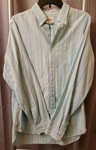 Lands End Shirt Men L Striped Canvas Western Button Down Oxford Seafoam - Picture 1 of 6