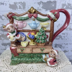 Jarra de ratones de Navidad de colección 1996 Fitz & Floyd ómnibus regalos de Santa maceta de vacaciones - Imagen 1 de 18