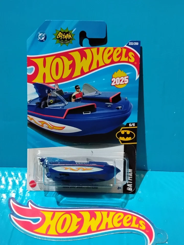 2025 HOT WHEELS NEW MODEL 1966 BAT BOAT BATMAN #232 BLUE 5/5 DC COMICS CLASSIC - Image 1 of 4