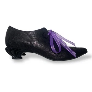 JOHN FLUEVOG Linearis Elegant Black Lace-Up Shoes Women's Size 7 Purple Glitter - Picture 1 of 9