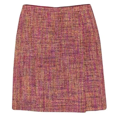 BCBGMAXAZRIA 6 Silk & Metallic Tweed Pencil Skirt Pink Orange Vented Front - Image 1 of 4