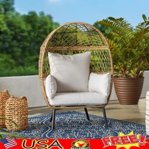 Outdoor Wicker Kids Egg Chair W/ Cushions Rust Resistant Patio Furniture Picnic - Picture 1 of 10