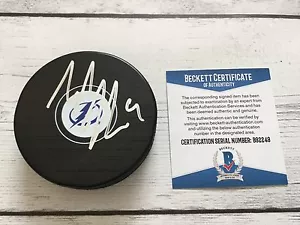 Tyler Johnson Signed Tampa Bay Lightning Hockey Puck Beckett BAS COA b - Picture 1 of 4