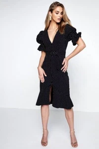MOSSMAN THE RENDEZVOUS MIDI DRESS SIZE AU 8 Black And White POLKA DOTS RRP $239 - Picture 1 of 10