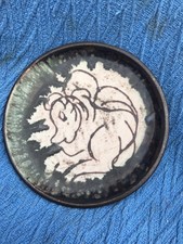 Robert Margot Beck Australian Studio Pottery Signed Abstract Animal Plate