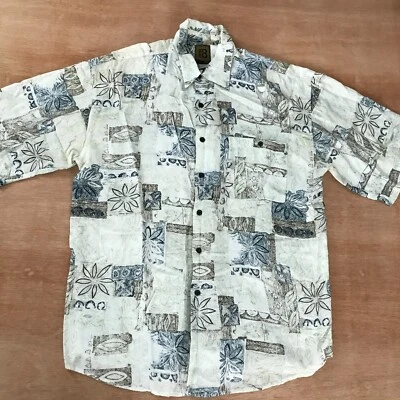 Bruno Hawaiian Shirt Men Size Large Brown White Floral Button Up Pockets Collar - Image 1 of 4