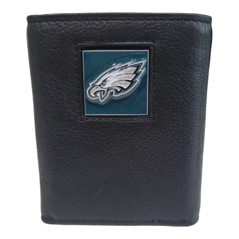 New NFL Philadelphia Eagles Fine Grain Leather With Canvas Liner Tri-Fold Wallet Cover