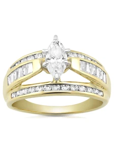 " Engagement Ring with 1.90 Carat T.W. Marquise Cut Simulated Diamond in 10K Yel - Picture 1 of 12