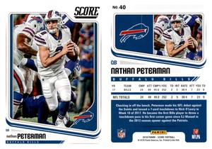 Nathan Peterman 2018 Score Football Card 40 Buffalo Bills