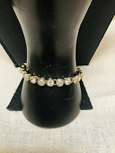 Swarovski Gold Tone and Crystal Tennis Bracelet. Vintage Swan signature. - Picture 1 of 11