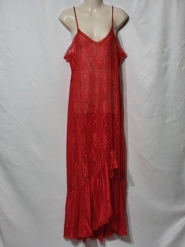 UNDERCOVER COVER WEAR CAMICIA DA NOTTE LUNGA VINTAGE ROSSA PIZZO TRASPARENTE NEGLIGEE ORLO A VOLANT MEDIA