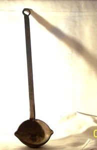 Vintage Antique 22" Cast Steel Smelting Pouring Double Spout Ladle Rustic - Picture 1 of 2