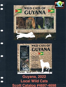 1/3 off $27.00 Scott Value - 2022 GUYANA Jaguars 2 s/s Ocelots Cat CV MNH NH UMM - Picture 1 of 7