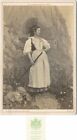 Switzerland young woman in ethnicpeasant costume w rakes antique photo