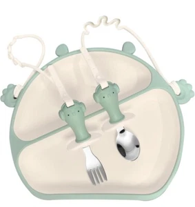 Upgraded Suction Plates for Baby, with Divided Stainless Steel Spoon and Fork... - Picture 1 of 6