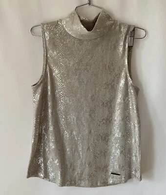 JNY New Jones York Mock 颈部无袖遮光钢灰色箔 M 码全新带标签 — 第 1/4 张图片