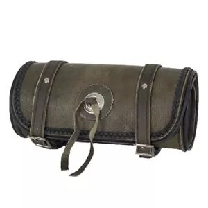 10" W MOTORCYCLE HARD BRAIDED COWHIDE BROWN LEATHER TOOL BAG FOR HARLEY - DDC9 - Picture 1 of 4
