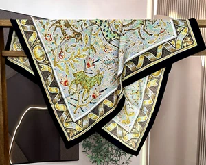 35"x35" Mosaik Tiermotiv reine Maulbeer Köper Seide 18momme sand gewaschen Schal 5-89 - Bild 1 von 6