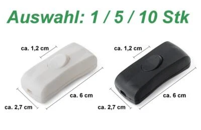 Schnurschalter schwarz weiß 2A 250V Schnurzwischenschalter Lampen-Schalter - Bild 1 von 2