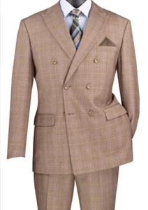 2024 STACY ADAMS Brown Plaid Double Breasted Full Suit 52R Peaked Lapel - Picture 1 of 9