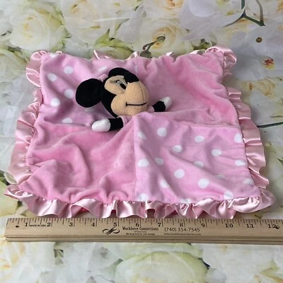 Minnie Mouse Blanket Lovey Security Disney Baby Pink Polka Dot Ruffle Satin Trim - Изображение 1 из 4