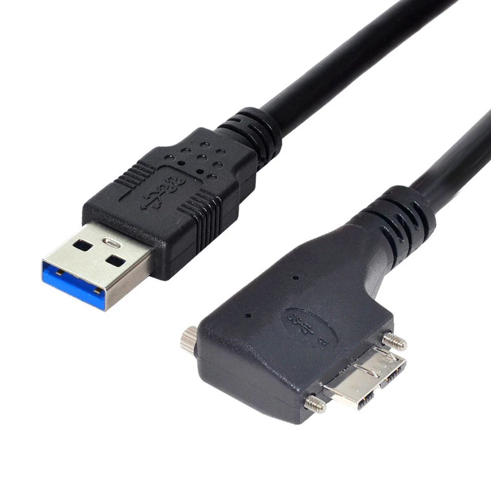 Cablecy USB 3.0 Data Cable Dual Screws Mount Micro USB 3.0 Right Left Angled - Image 1 of 4