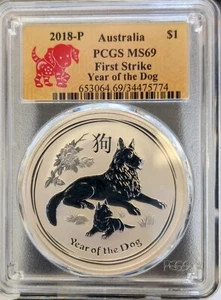 2018 P Australia Year of the Dog 1 oz .9999 Silver PCGS MS 69 First Strike - Picture 1 of 2