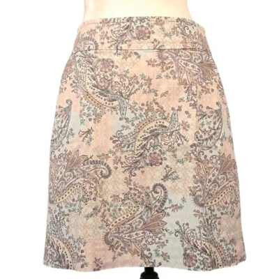 Falda TALBOTS 8 Pastel Paisley Línea A Mezcla Algodón Hasta la Rodilla Carrera Oficina Foto 1 de 4