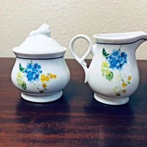 Ceramic Floral Creamer and Covered Sugar 4" - Imagen 1 de 3