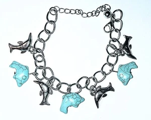 New Dolphins & Turquoise Charm Bracelet - Picture 1 of 4