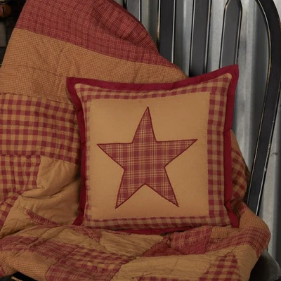 Primitive 12"x12" Star Pillow Red Thanksgiving Cotton Bedroom Decor VHC Brands - Image 1 of 4