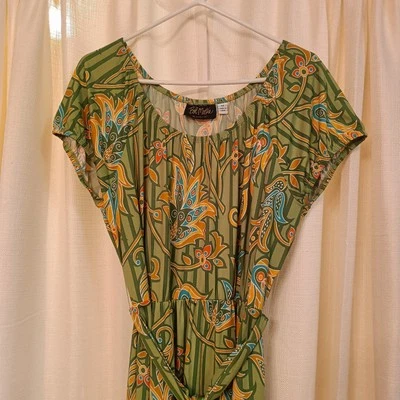 Bob Mackie Wearable Art Women's Green/Multicolor 70's Style Print Long Dress M - Image 1 of 4