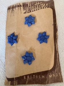 Karte 4 Knöpfe Vintage blau Blumenform - Bild 1 von 2