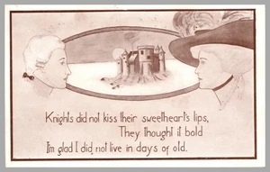 Knights Did Not Kiss Their Sweethearts' Lips Comic c1910 Romantic Humor Postcard - Picture 1 of 2