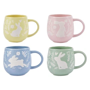 Pastel Color Bunny Stoneware Mugs Set, Microwave & Dishwasher Safe, for Easte... - Picture 1 of 5