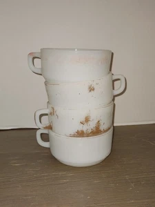 Vintage Fire King 1960 Anchor Hocking D Griff Suppenschalen Milchglas Farbe verblasst - Bild 1 von 13