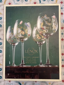 SET 4 BICCHIERI DA VINO LENOX FARFALLA PRATO DIPINTI A MANO NUOVI CON SCATOLA con adesivi - Foto 1 di 7