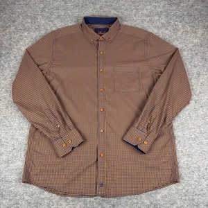Johnston & Murphy XC4 Button Down Blue Orange Check Nylon Stretch Mens Large L - Picture 1 of 11