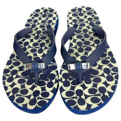 Coach Navy Blue Flip Flop Bow Embellished Sandals Size 5-6  - Image 1 of 4