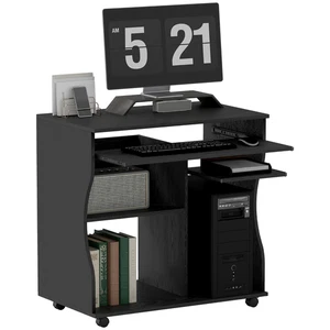 HOMCOM Computertisch Arbeitszimmer Schreibtisch mit verschiebbarer Tastaturablage, schwarz - Bild 1 von 9